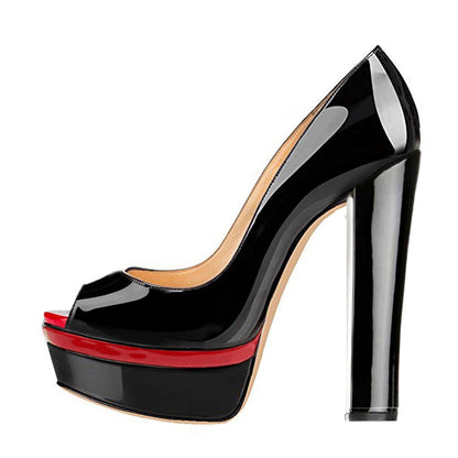 Black Peep Toe Double Platform Stiletto High Heel Pumps - Onlymaker