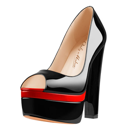 Black Peep Toe Double Platform Stiletto High Heel Pumps - Onlymaker