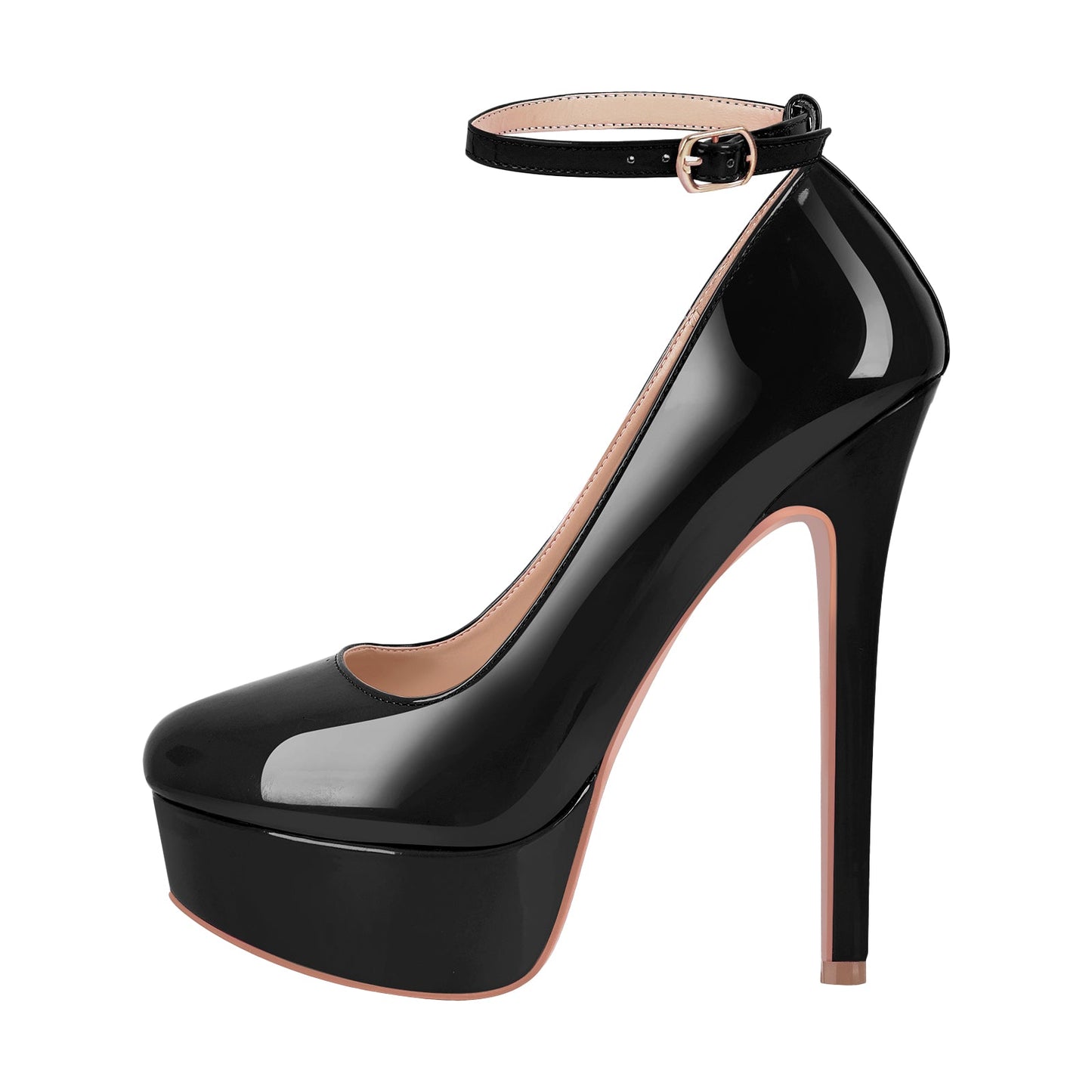 Round Toe Ankle Strap Platform Stiletto Pumps - Onlymaker