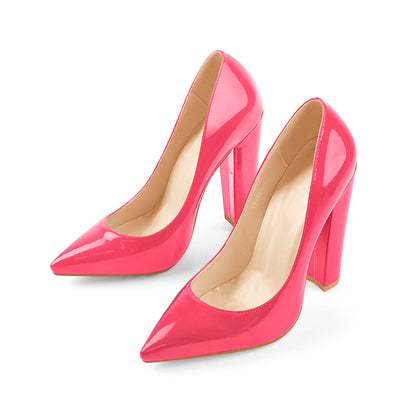 Basic Pumps Pointed Toe Chunky High Heels - Onlymaker
