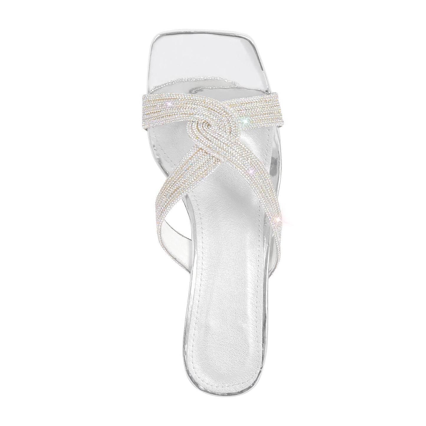 Rhinestone Strap Clear Block Sandals Mules - Onlymaker