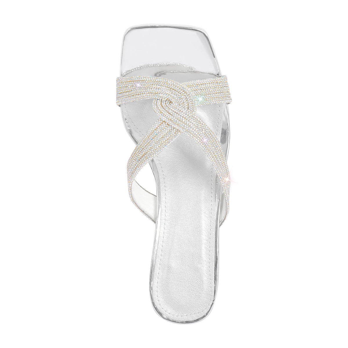 Rhinestone Strap Clear Block Sandals Mules - Onlymaker