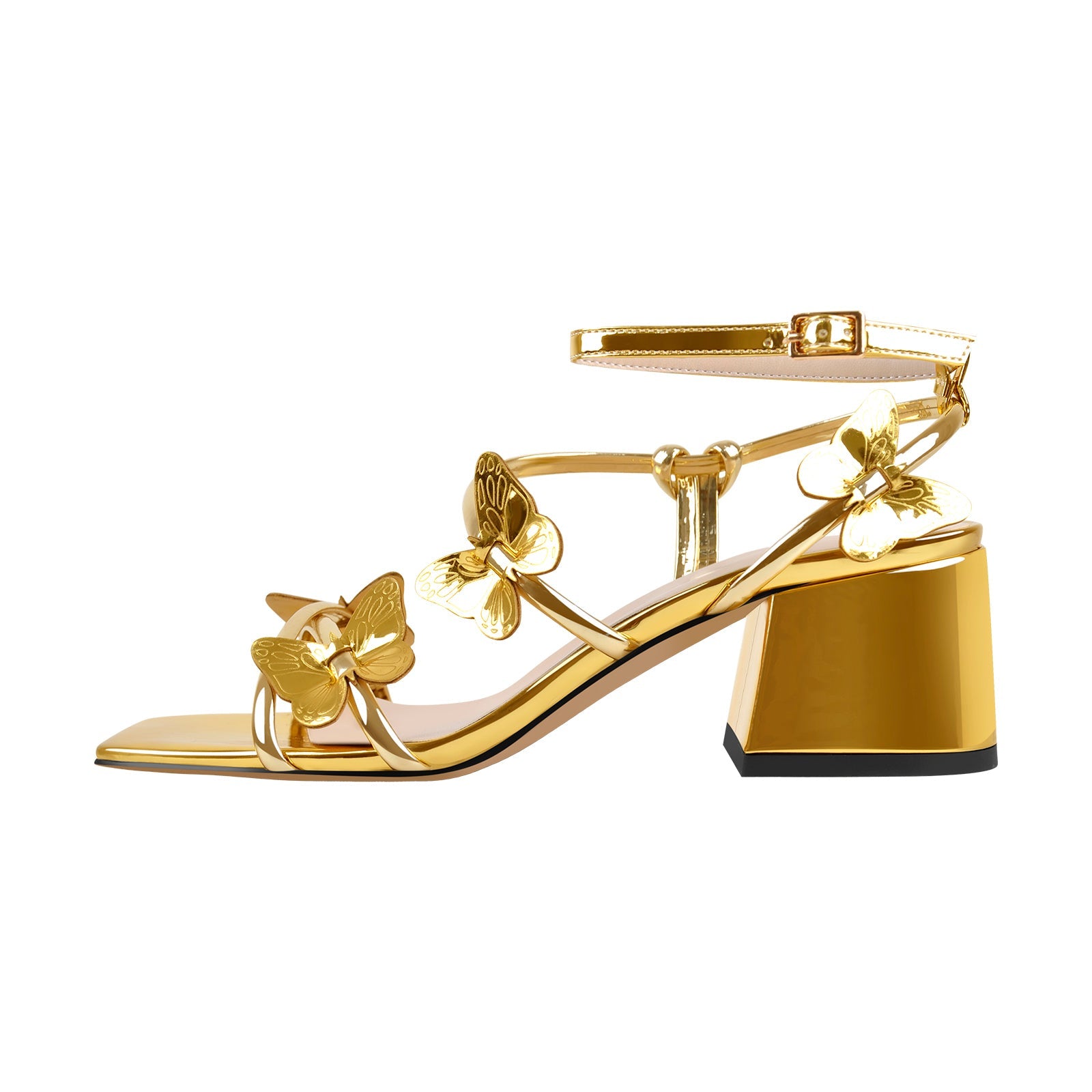Ankle Strap Butterfly Decor Mid Chunky Heels Sandals - Onlymaker