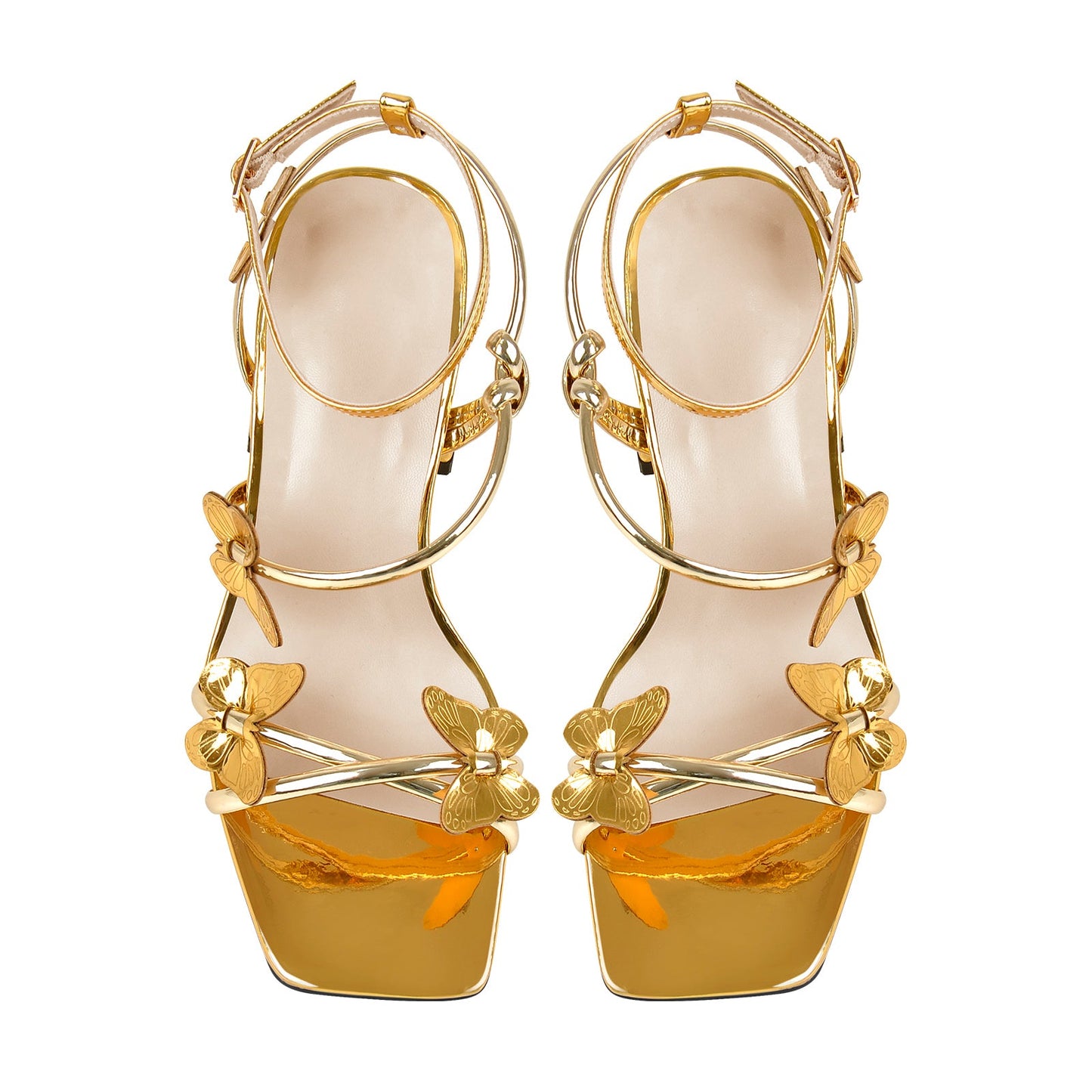 Ankle Strap Butterfly Decor Mid Chunky Heels Sandals - Onlymaker