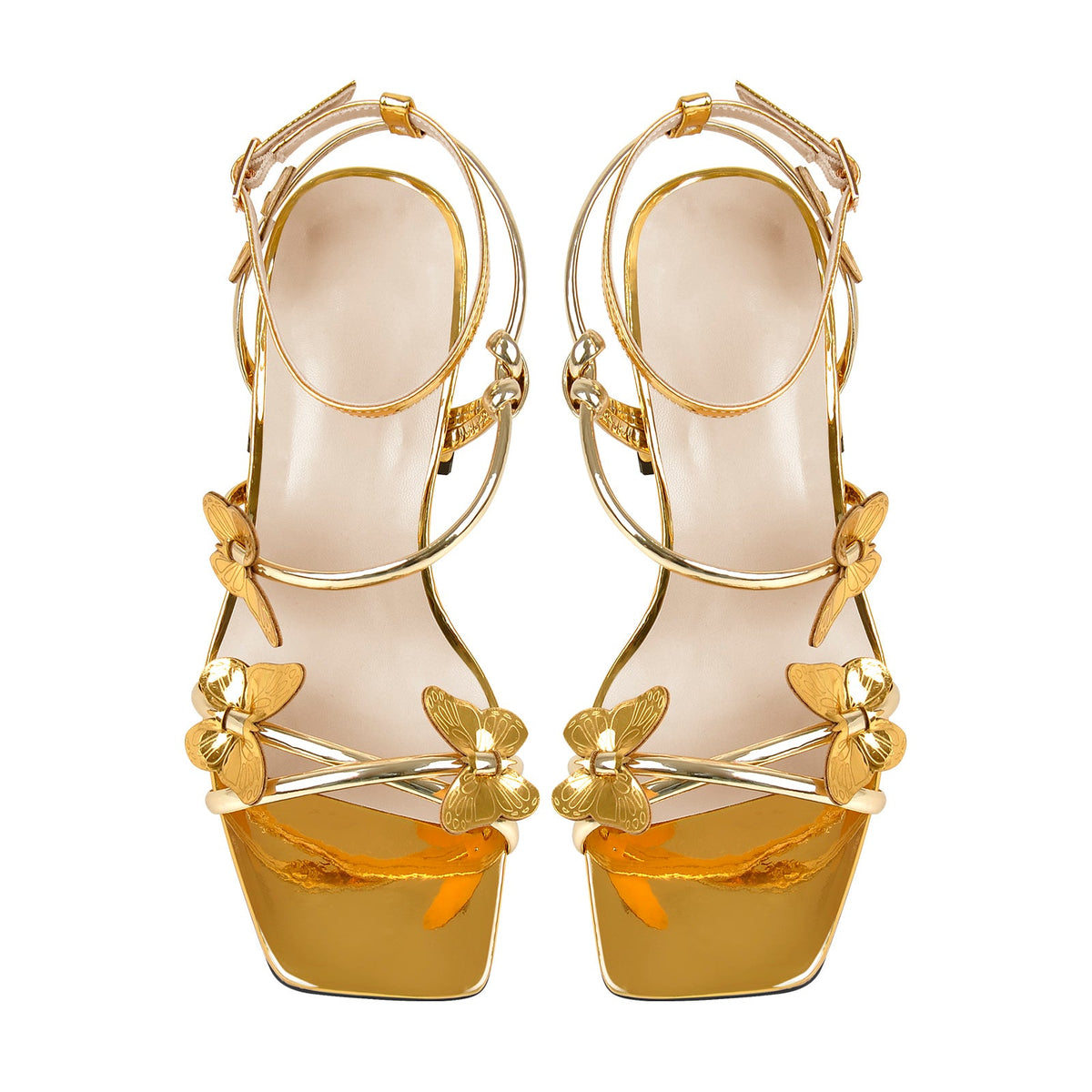Ankle Strap Butterfly Decor Mid Chunky Heels Sandals - Onlymaker