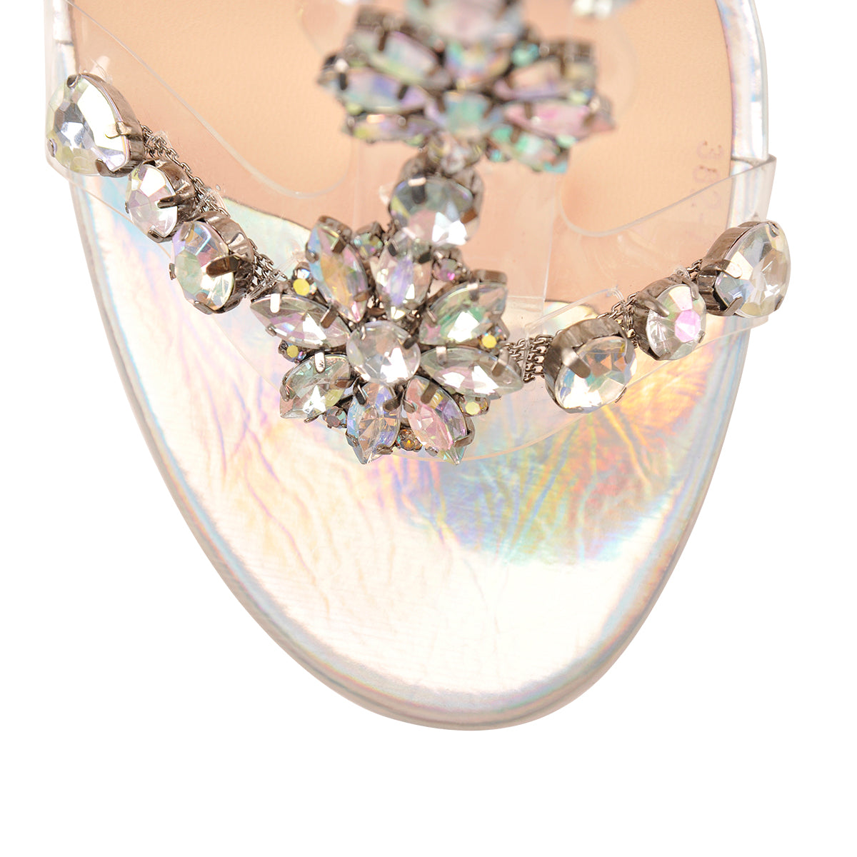 Open Toe Gem Rhinestone Transparent Strap Chunky Heel Sandals - Onlymaker
