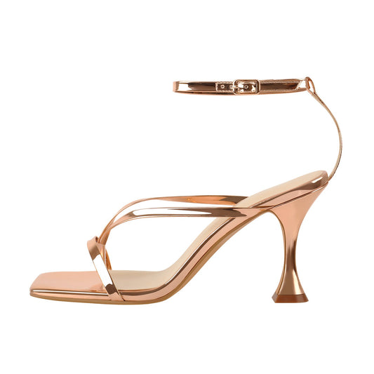 Rose Gold Band High Tapered Heels Sandals - Onlymaker