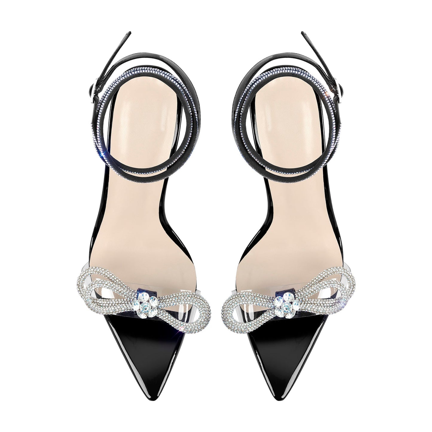 Rhinestone Bow Clear Chunky Heel Sandals - Onlymaker