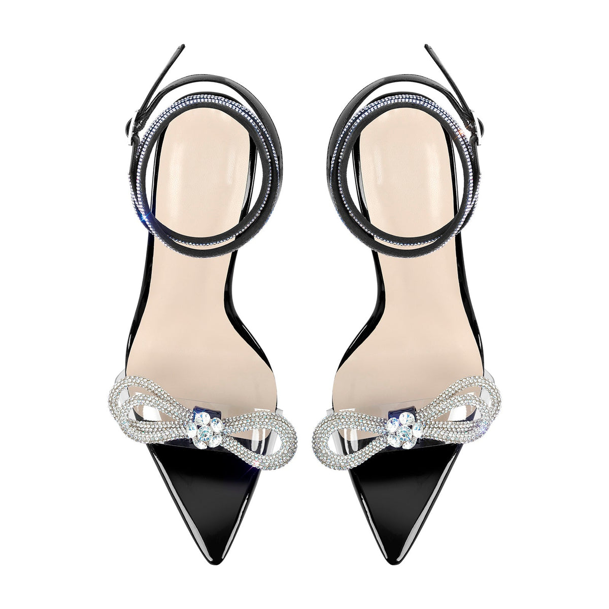 Rhinestone Bow Clear Chunky Heel Sandals - Onlymaker