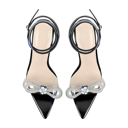 Rhinestone Bow Clear Chunky Heel Sandals - Onlymaker