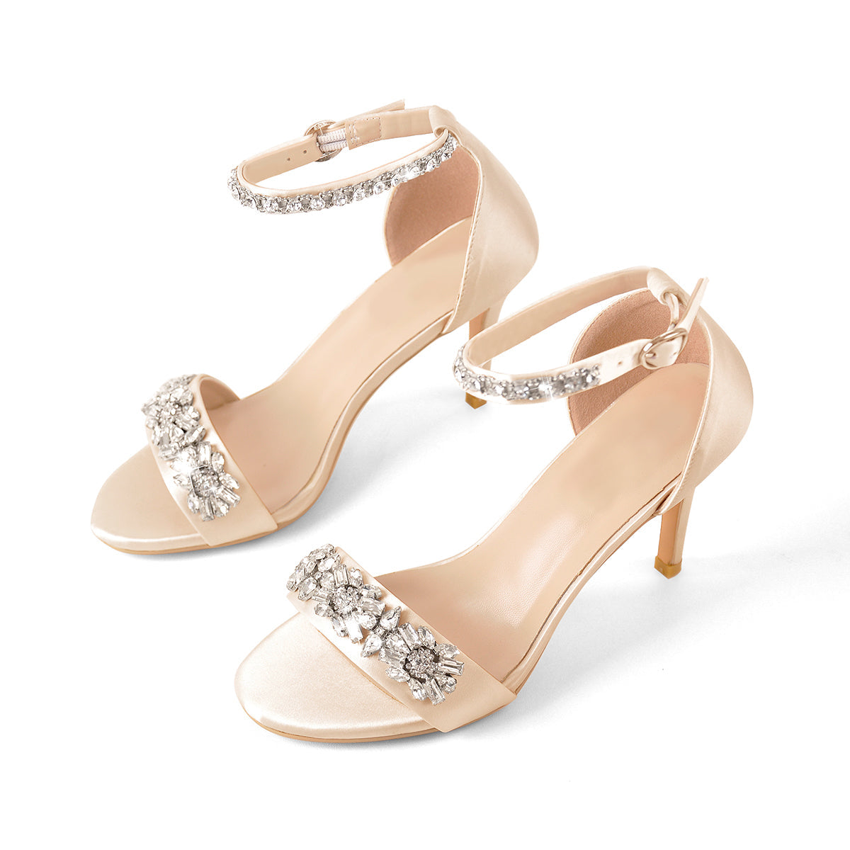 Rhinestone Embellished Ankle Strap White Sandals - Onlymaker