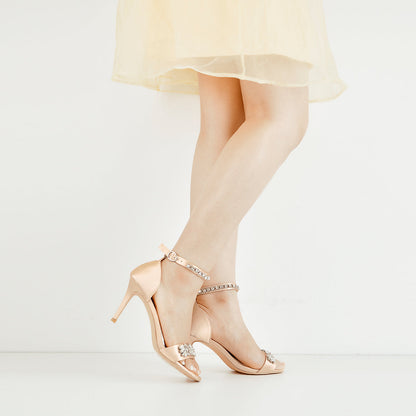 Rhinestone Embellished Ankle Strap White Sandals - Onlymaker