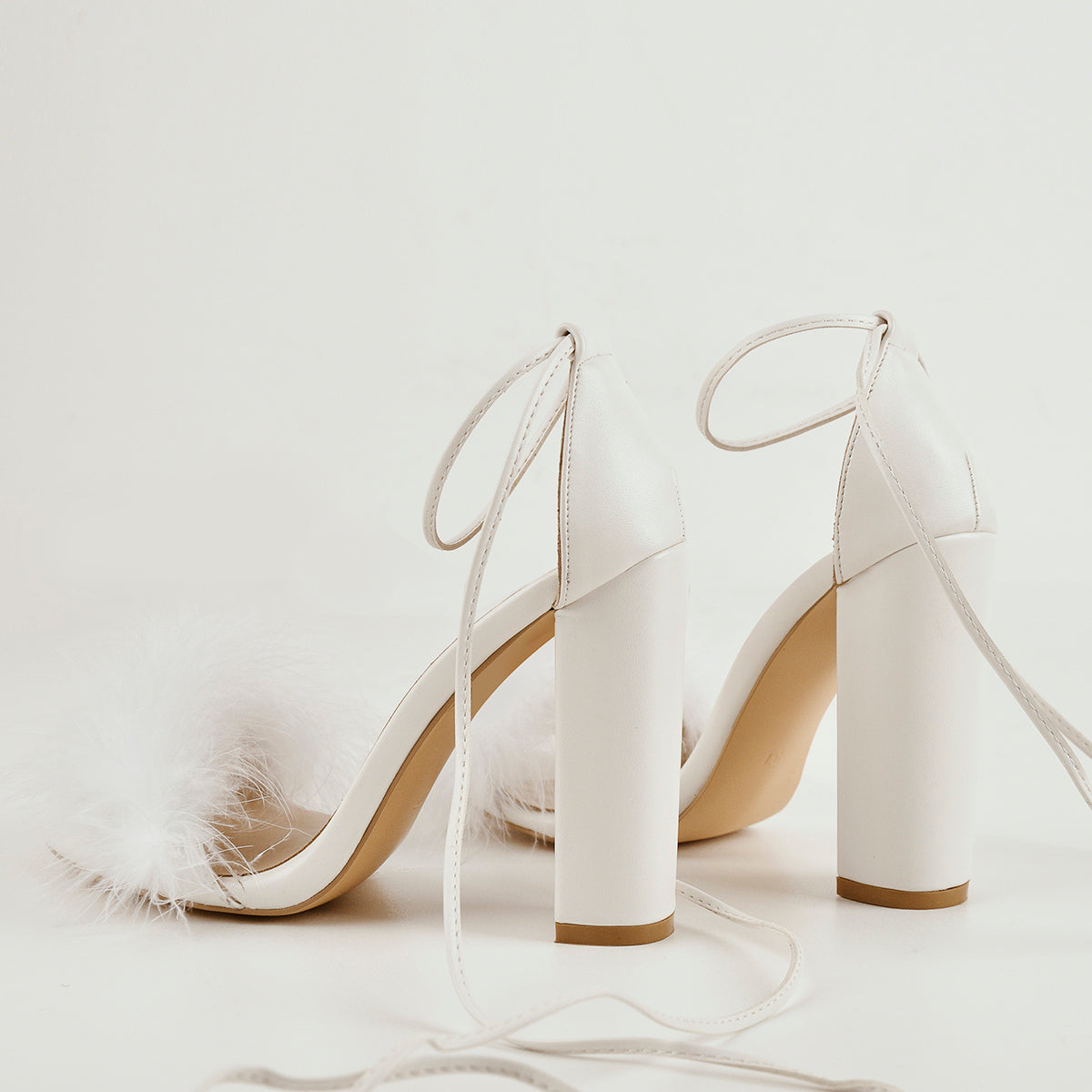 Fluffy Feather Chunky High Heel Sandals - Onlymaker