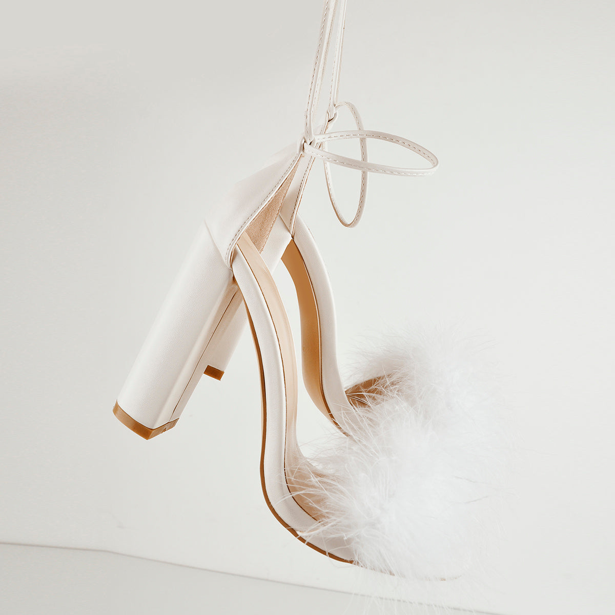 Fluffy Feather Chunky High Heel Sandals - Onlymaker