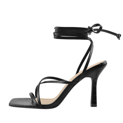 Ankle Strap Square Toe Stiletto Sandals - Onlymaker