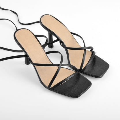 Ankle Strap Square Toe Stiletto Sandals - Onlymaker