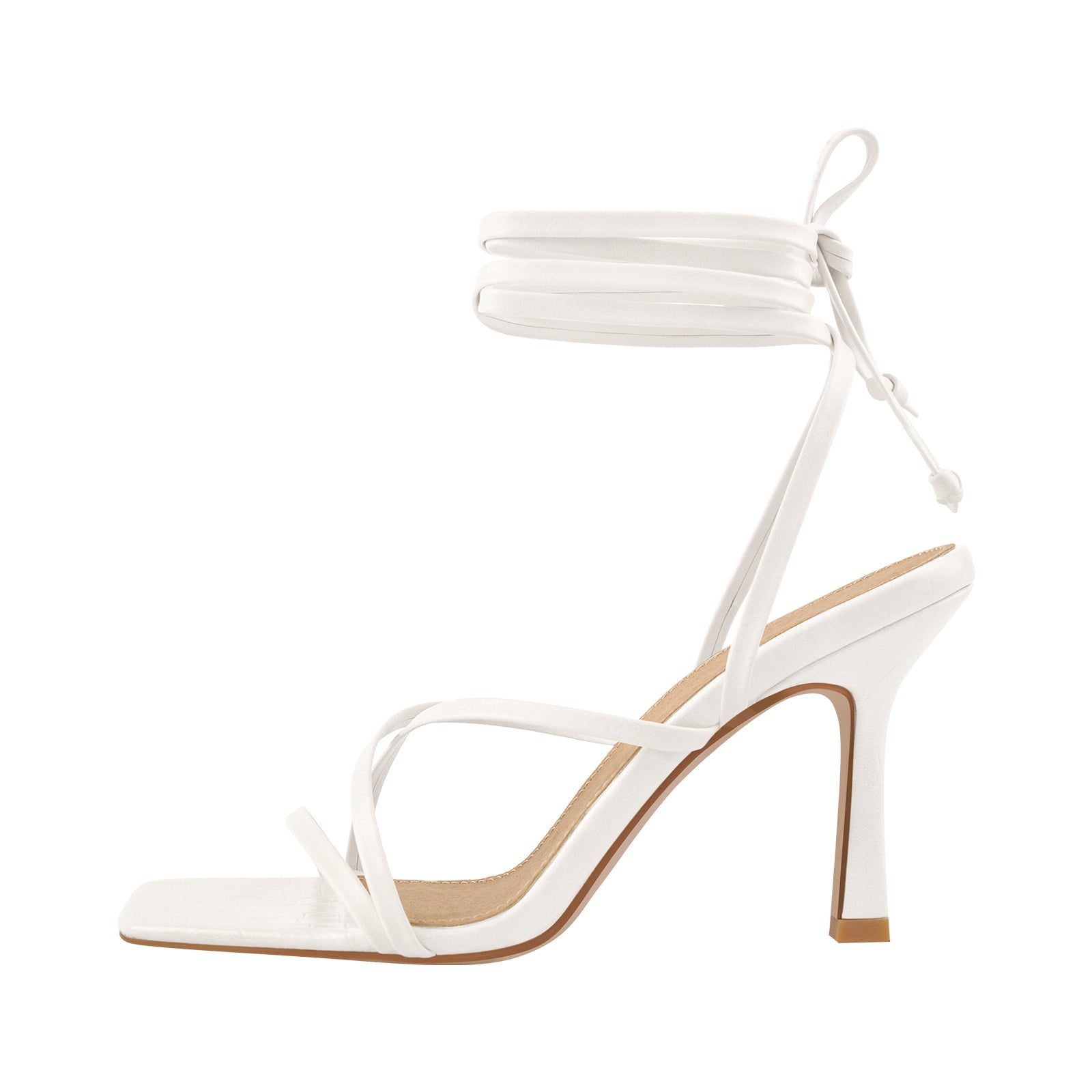 Ankle Strap Square Toe Stiletto Sandals - Onlymaker
