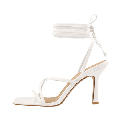 Ankle Strap Square Toe Stiletto Sandals - Onlymaker