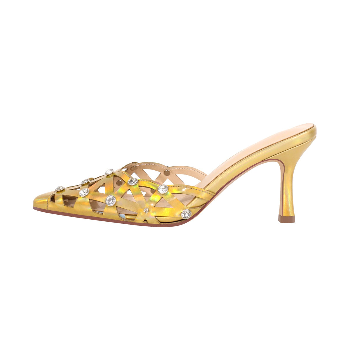 Rhinestone Pointed Toe Hollow Mules Sandals - Onlymaker