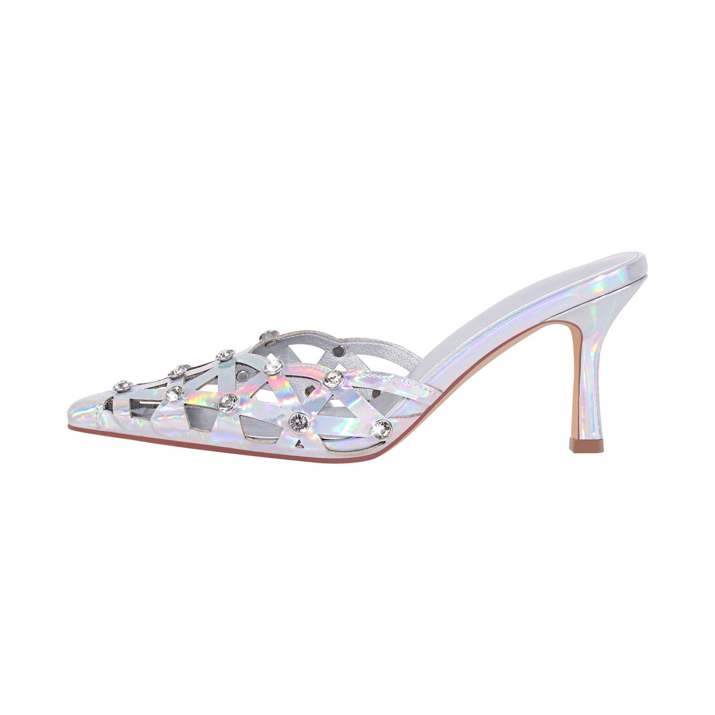 Rhinestone Pointed Toe Hollow Mules Sandals - Onlymaker