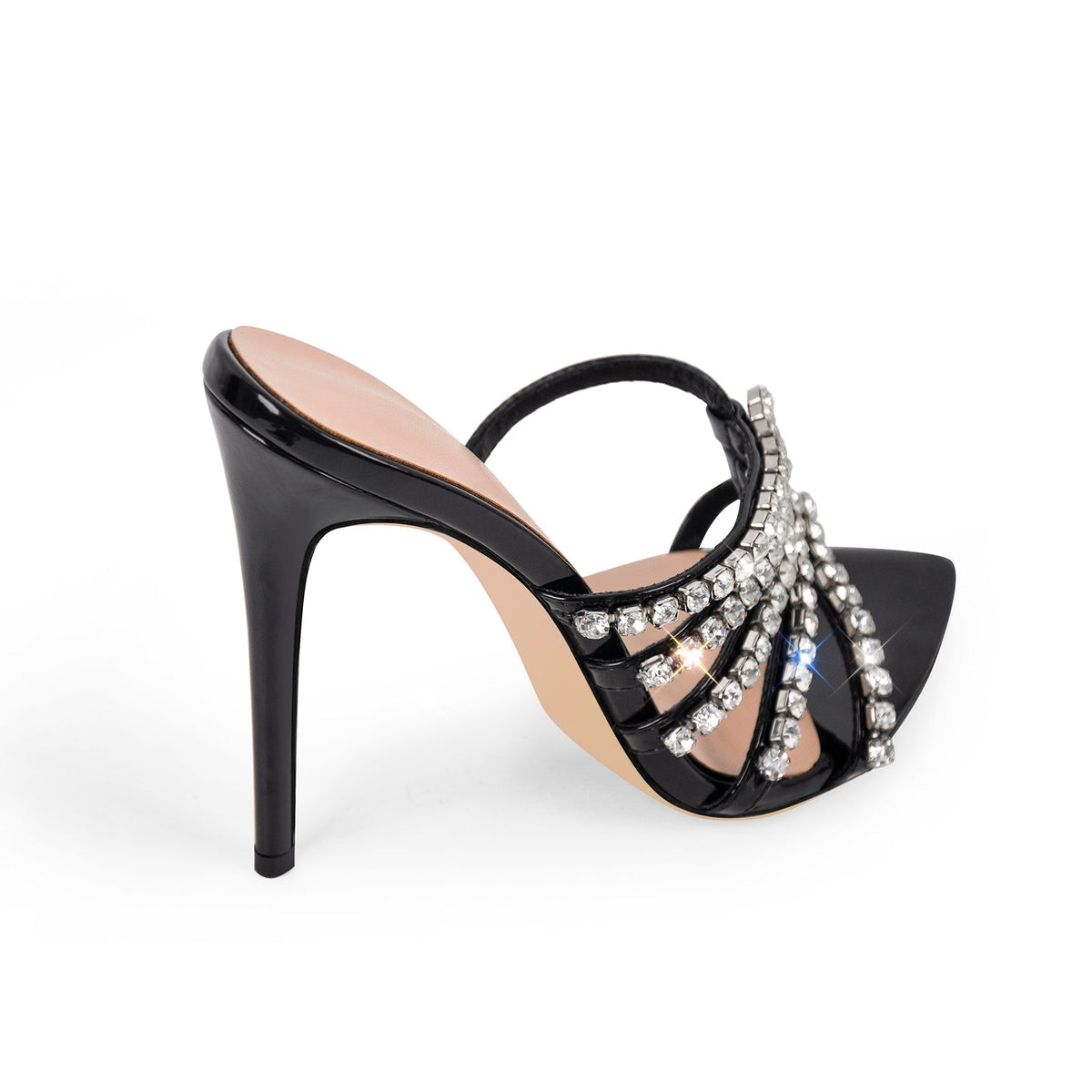 Rhinestone Pointed Toe Strap Stiletto Sandals Mules - Onlymaker