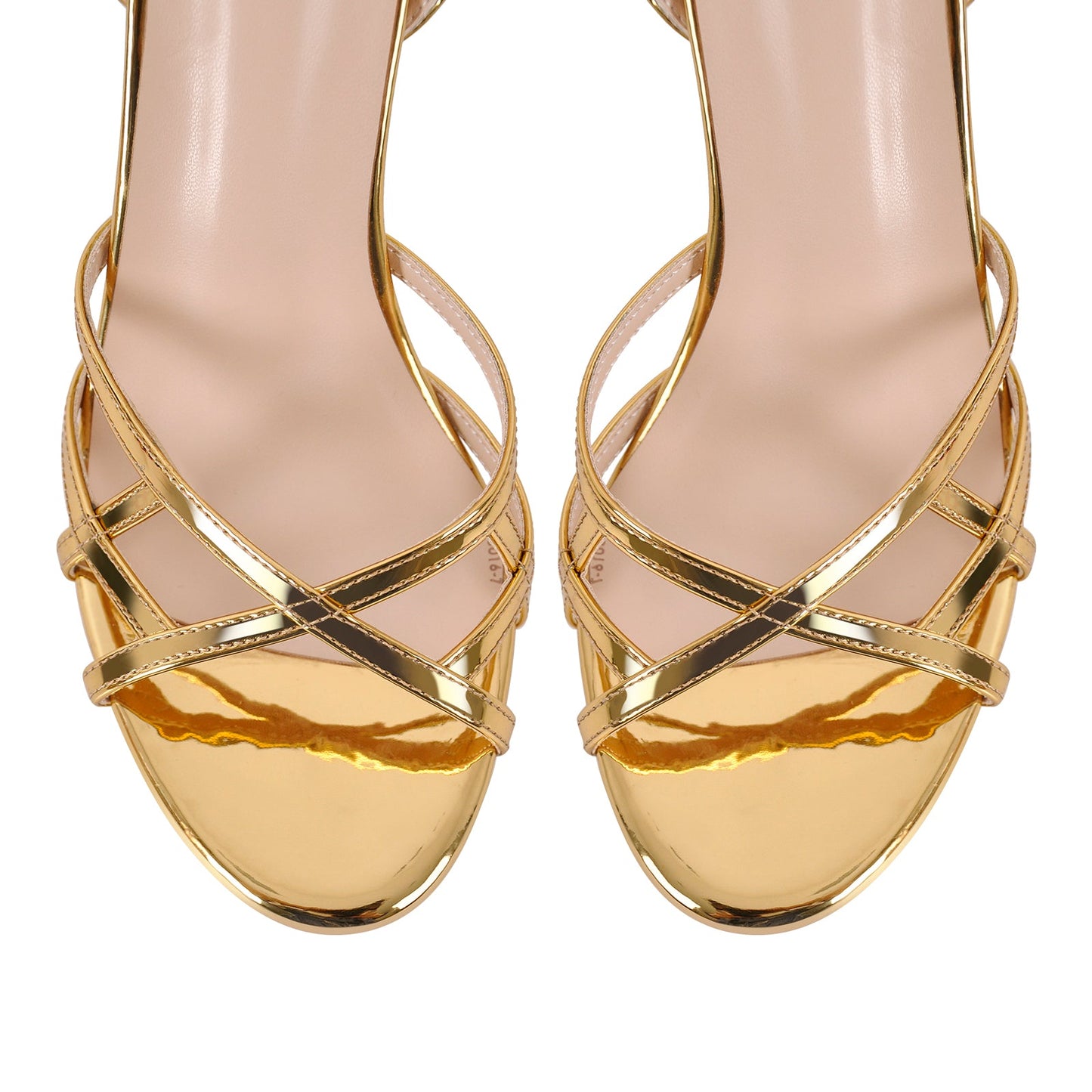 Gold Round Toe Ankle Strap Stiletto Sandals - Onlymaker