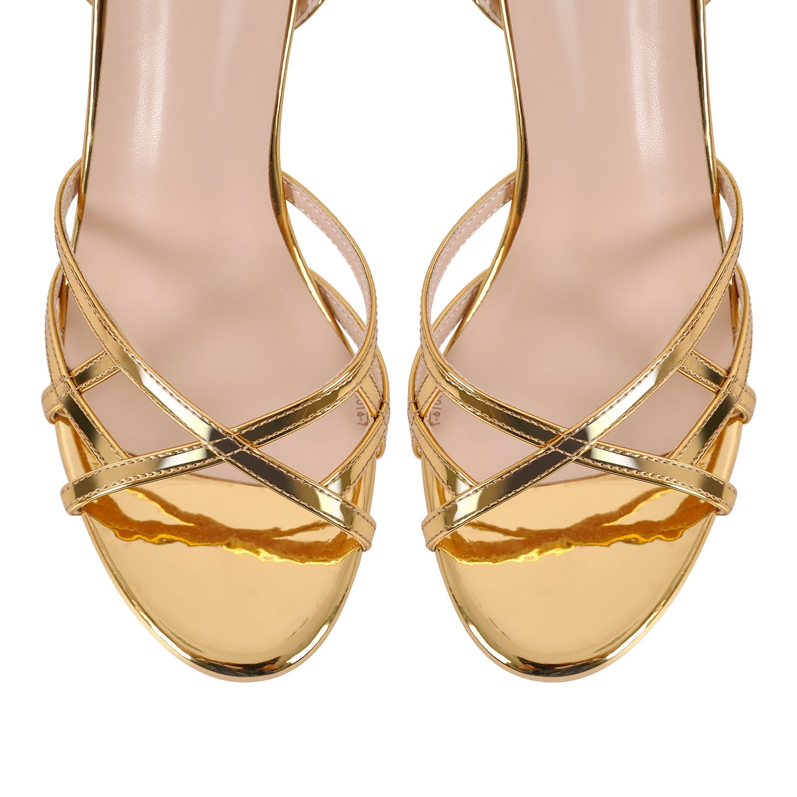 Gold Round Toe Ankle Strap Stiletto Sandals - Onlymaker