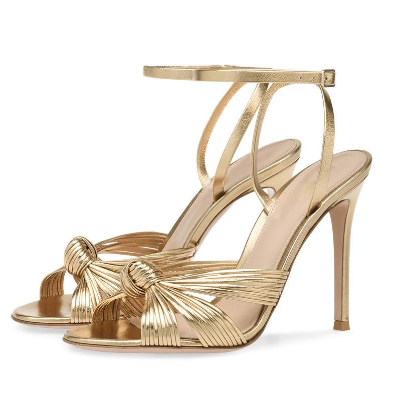 Round Toe Ankle Strap Stiletto Sandals - Onlymaker