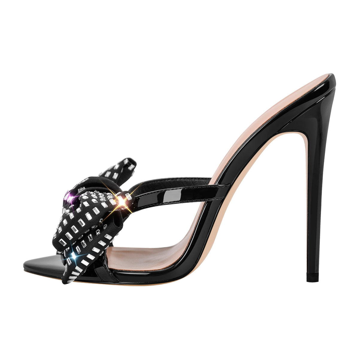 Rhinestone Pointed Toe Bow Stiletto Sandals Mules - Onlymaker