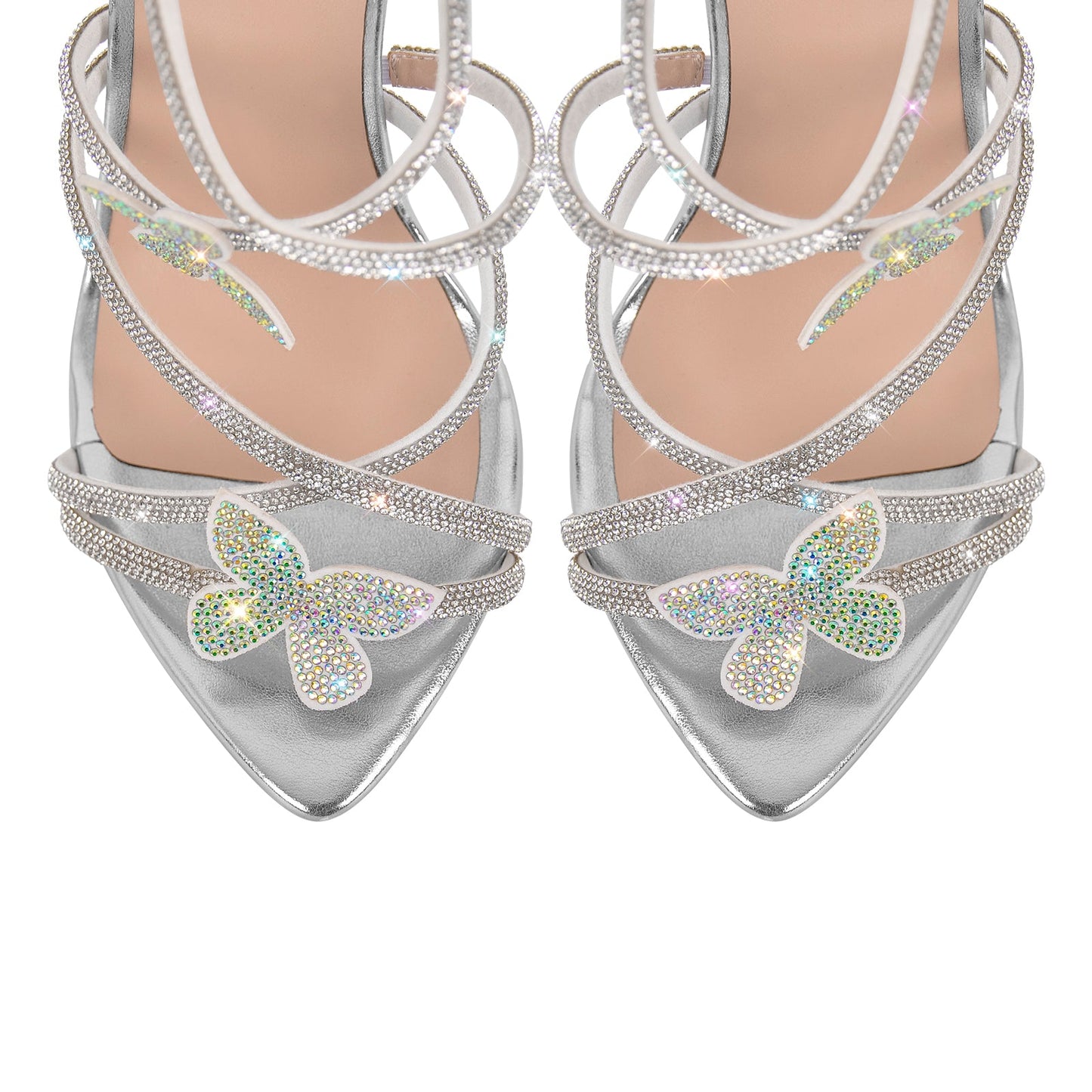 Rhinestone Butterfly Pointed Toe Stiletto Sandals - Onlymaker