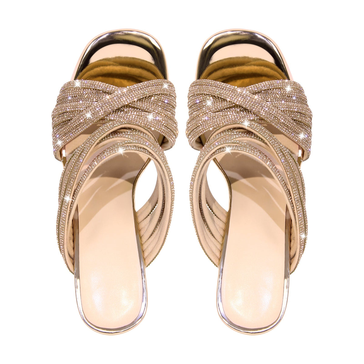 Rhinestone Round Toe Stiletto Sandals Mules - Onlymaker