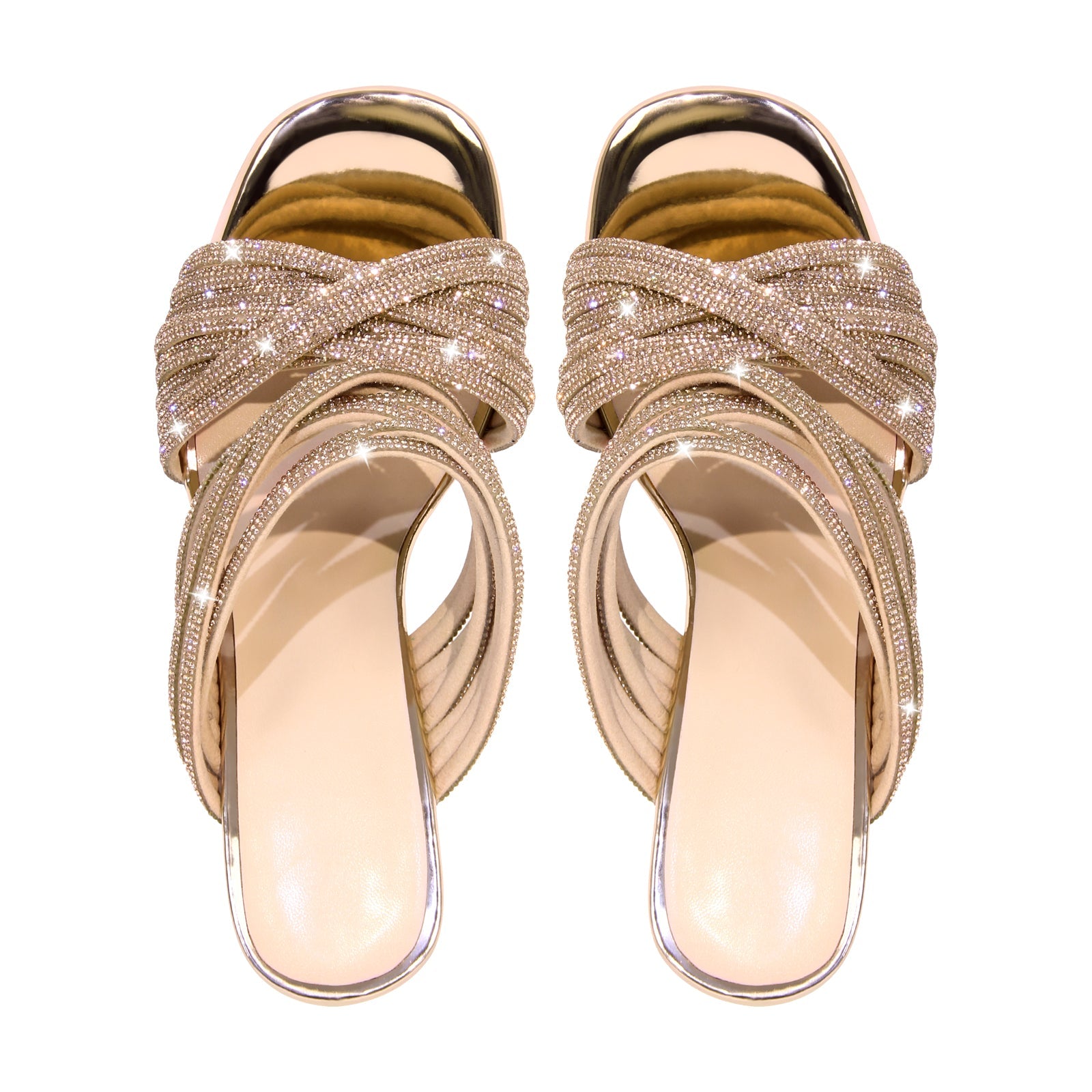 Rhinestone Round Toe Stiletto Sandals Mules - Onlymaker