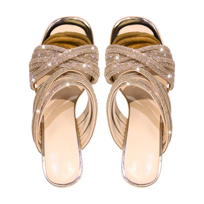Rhinestone Round Toe Stiletto Sandals Mules - Onlymaker