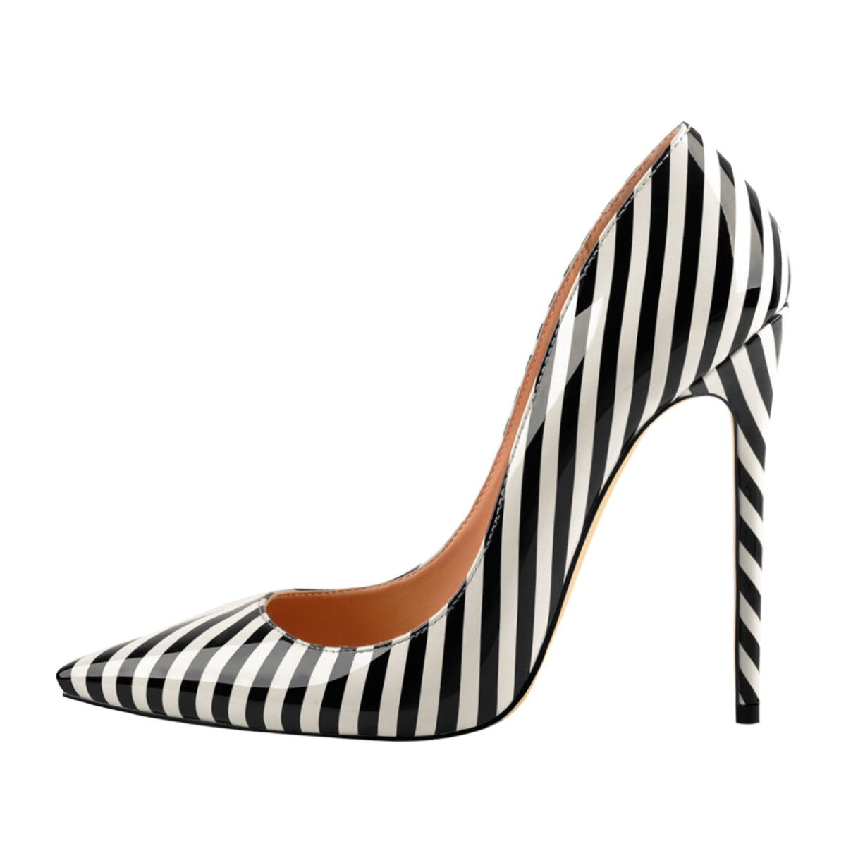 Black White Stripes Pointed Toe High Heel Pumps - Onlymaker