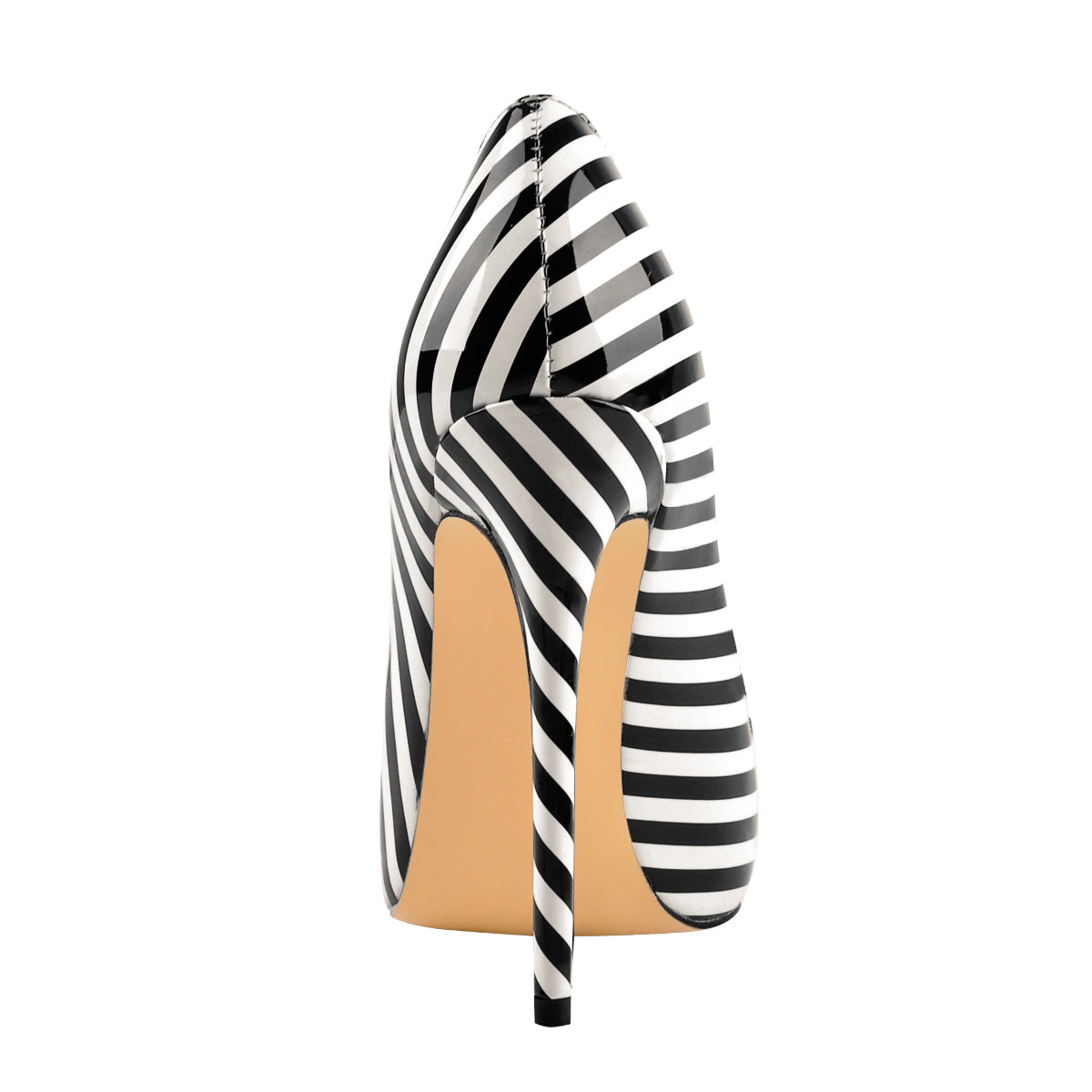 Black White Stripes Pointed Toe High Heel Pumps - Onlymaker