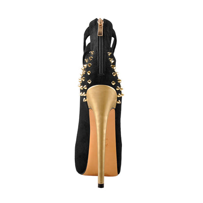 Round Toe Platform Metallic Rivet High Heel Pumps - Onlymaker