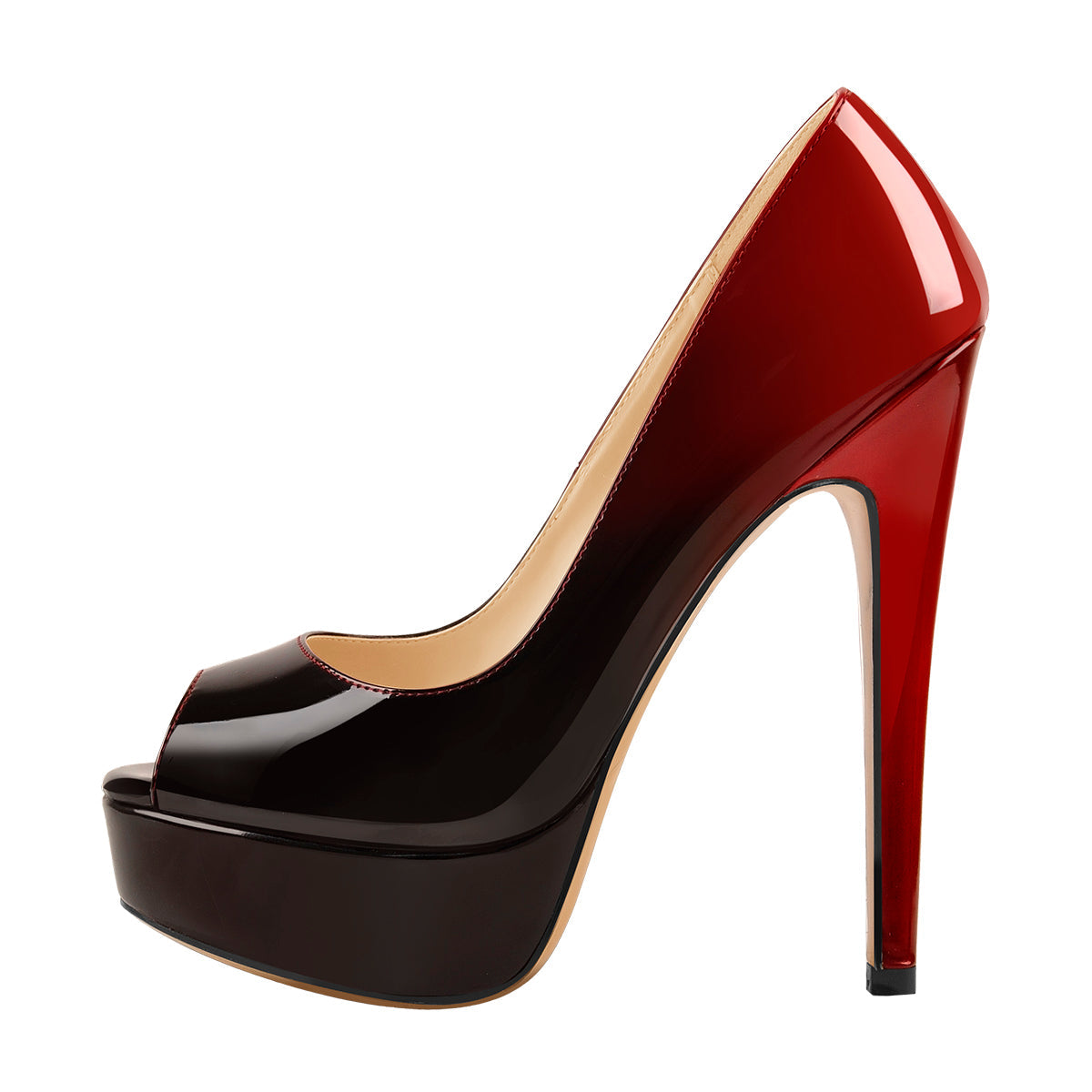 Red Black Peep Toe Platform Stiletto High Heel Pumps - Onlymaker