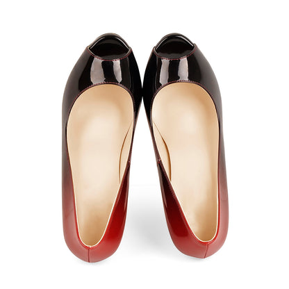 Red Black Peep Toe Platform Stiletto High Heel Pumps - Onlymaker