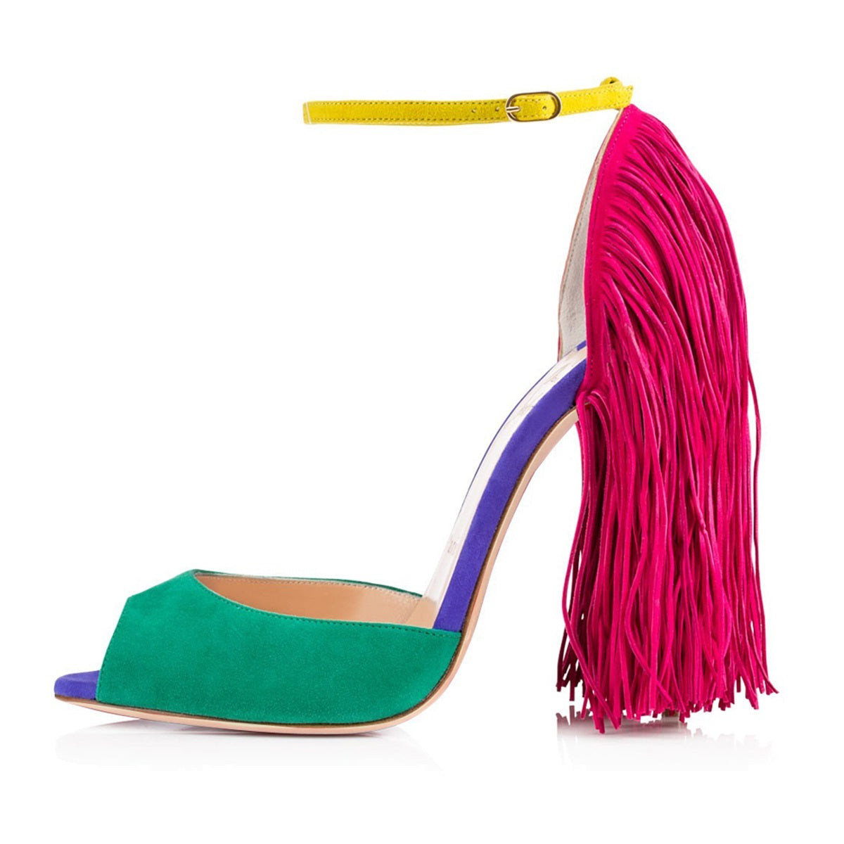 Fringe Decoration Peep Toe High Heel Sandals - Onlymaker