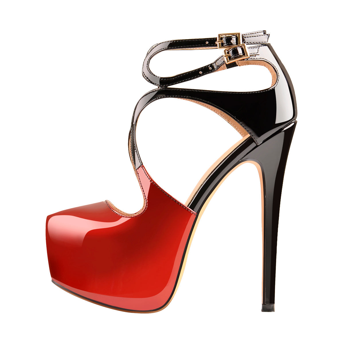 Platform Pointed Toe Cross Straps Ankle Buckle Stiletto Pumps - Onlymaker