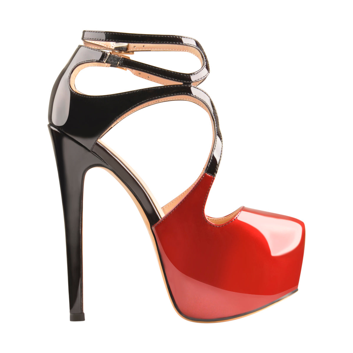 Platform Pointed Toe Cross Straps Ankle Buckle Stiletto Pumps - Onlymaker
