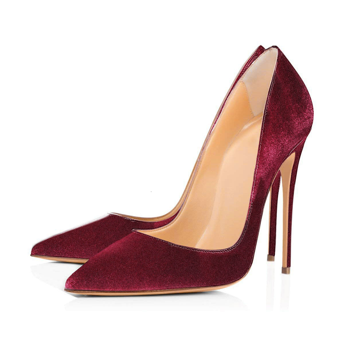 8cm 10cm 12cm Burgundy Pointed Toe Pumps Classic Suede Stilettos - Onlymaker