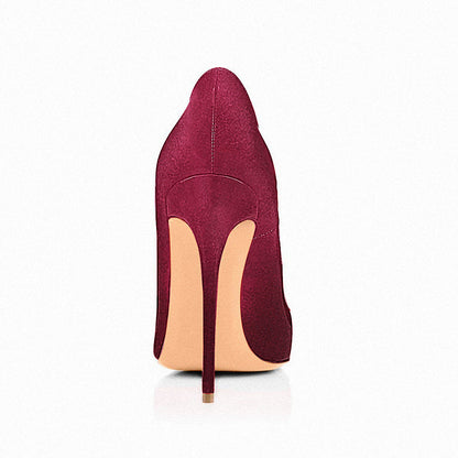 8cm 10cm 12cm Burgundy Pointed Toe Pumps Classic Suede Stilettos - Onlymaker