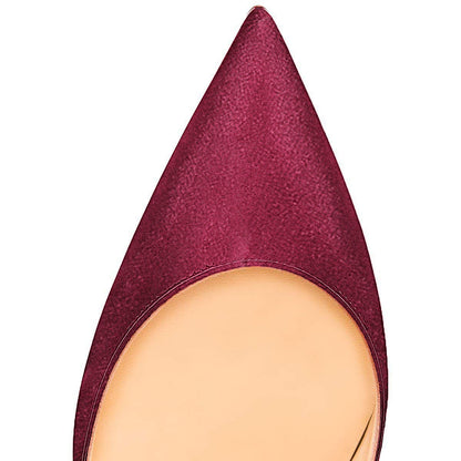 8cm 10cm 12cm Burgundy Pointed Toe Pumps Classic Suede Stilettos - Onlymaker