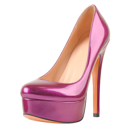 Round Toe Stiletto High Heel 3CM Platform Purple Slip On Pumps - Onlymaker
