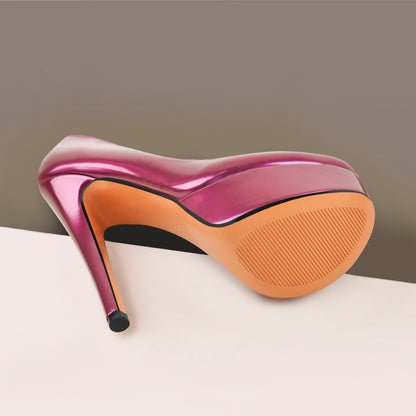 Round Toe Stiletto High Heel 3CM Platform Purple Slip On Pumps - Onlymaker