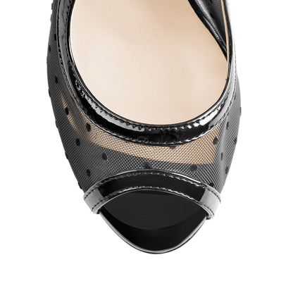 Peep Toe Black Platform Grid High Heel Stiletto Pumps - Onlymaker