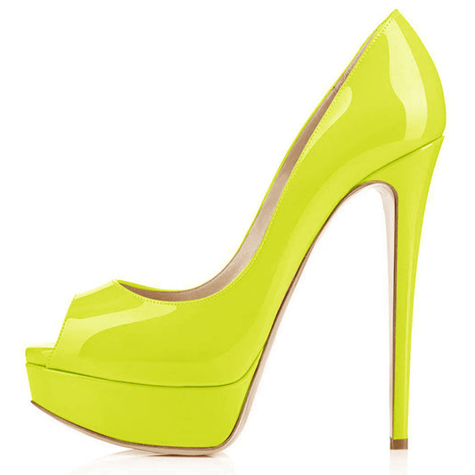 Yellow Platform Peep Toe Stiletto Pumps - Onlymaker