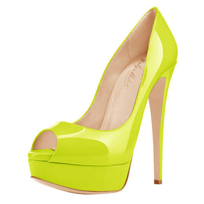 Yellow Platform Peep Toe Stiletto Pumps - Onlymaker