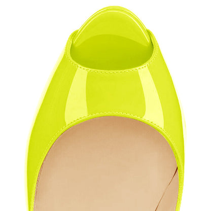 Yellow Platform Peep Toe Stiletto Pumps - Onlymaker